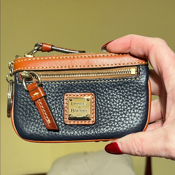 Dooney & Bourke Accessories - NWOT Dooney & Bourke Navy and Brown Leather Coin Pouch Keychain